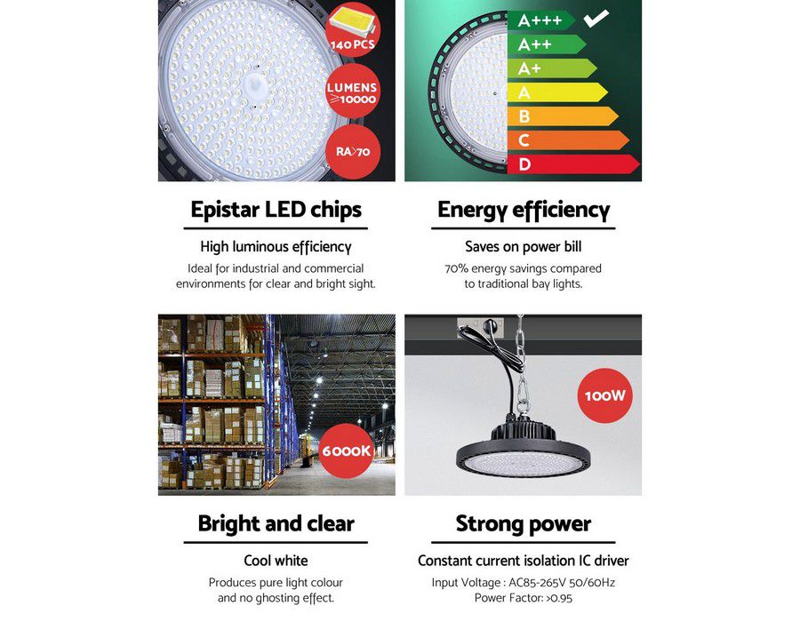 LED Light Lighting (100W) Industrial High Bay Bright LED Black - Image 2