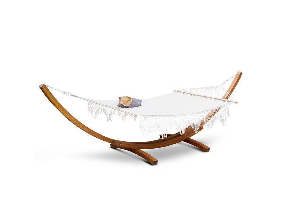 Swing Chair Outdoor Balcony Seating Double Wooden Hammock Cream