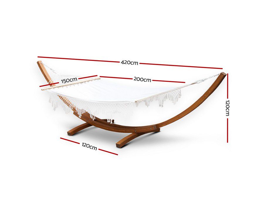 Swing Chair Outdoor Balcony Seating Double Wooden Hammock Cream - Image 5