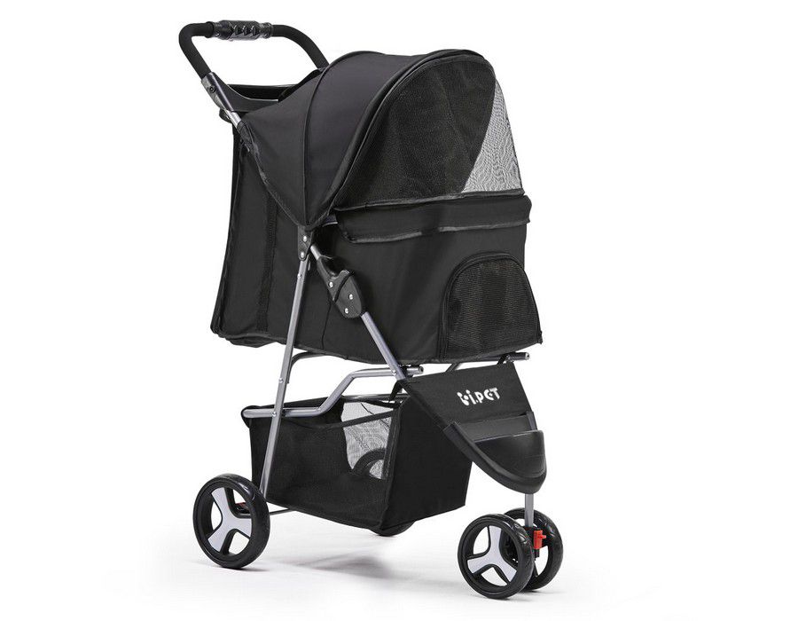 Pet Stroller Carrier Pram Steel Frame Black