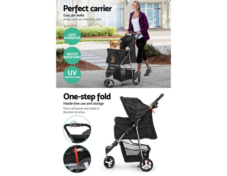 Pet Stroller Carrier Pram Steel Frame Black - Image 3