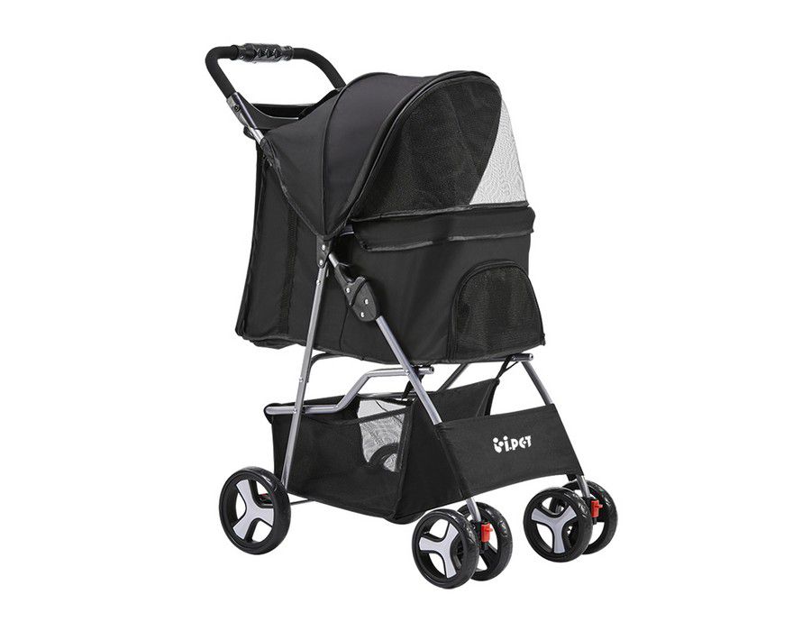 Pet Stroller Carrier Pram Steel Frame Black