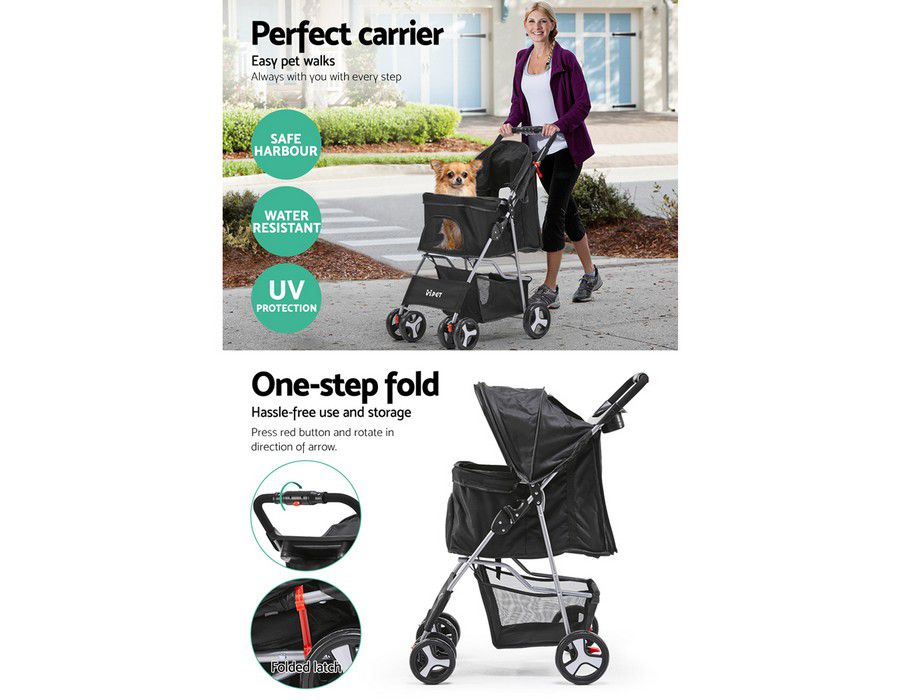 Pet Stroller Carrier Pram Steel Frame Black - Image 3