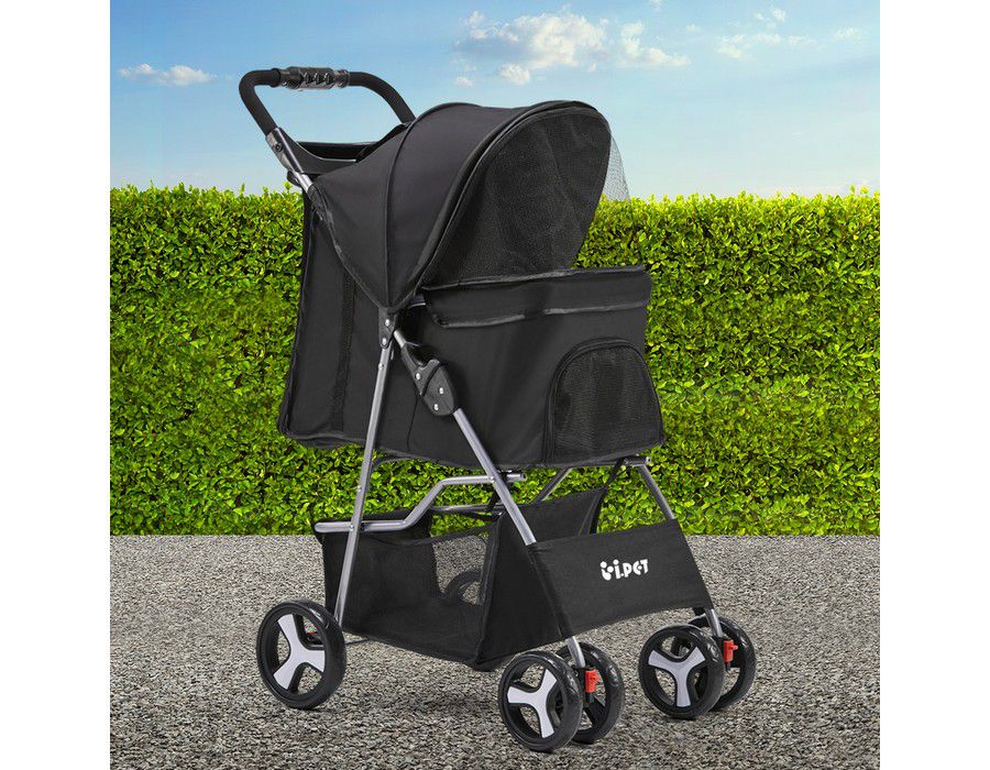 Pet Stroller Carrier Pram Steel Frame Black - Image 2
