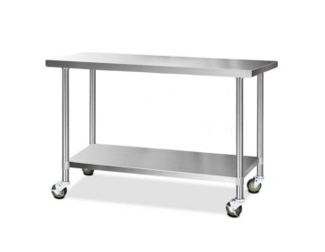 Food Processing Table Workbench (152x61cm) + Shelf + Wheels