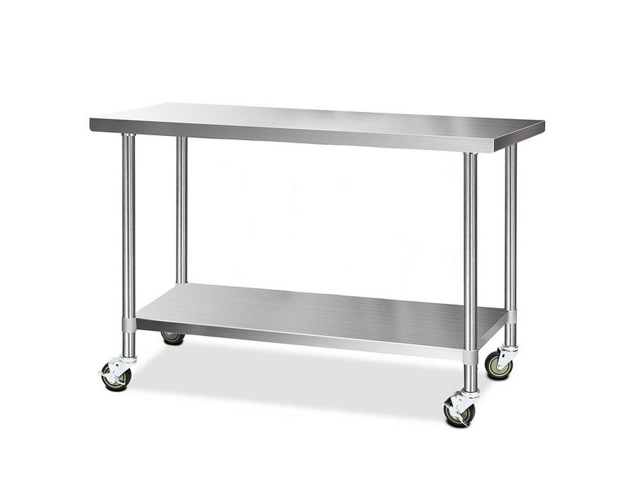 Food Processing Table Workbench (152x61cm) + Shelf + Wheels