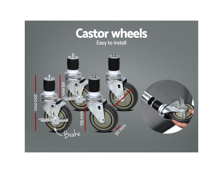 Food Processing Table Workbench (152x61cm) + Shelf + Wheels - Image 3