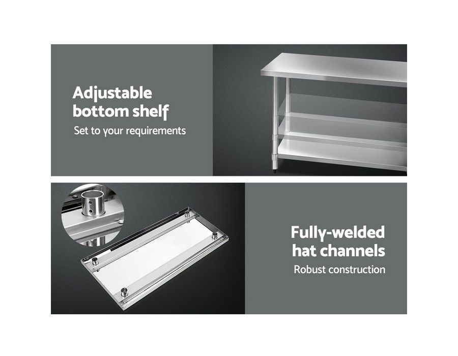 Food Processing Table Workbench (152x61cm) + Shelf + Wheels - Image 4