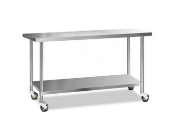 Food Processing Table Workbench (183x61cm) + Shelf + Wheels
