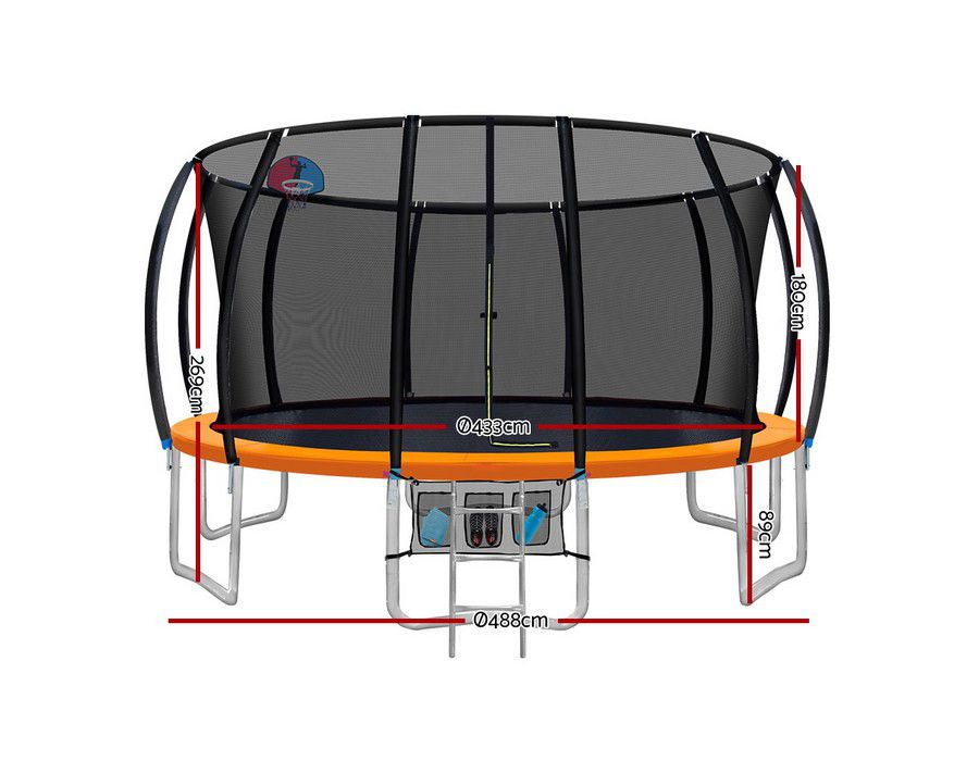 Trampoline Bouncing Pad (16ft Round) with Basketball Hoop Orange - Image 5