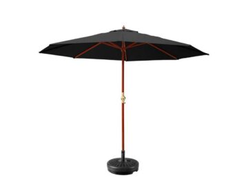 Outdoor Umbrella Shade UV Protection (3m) Wooden Frame Black