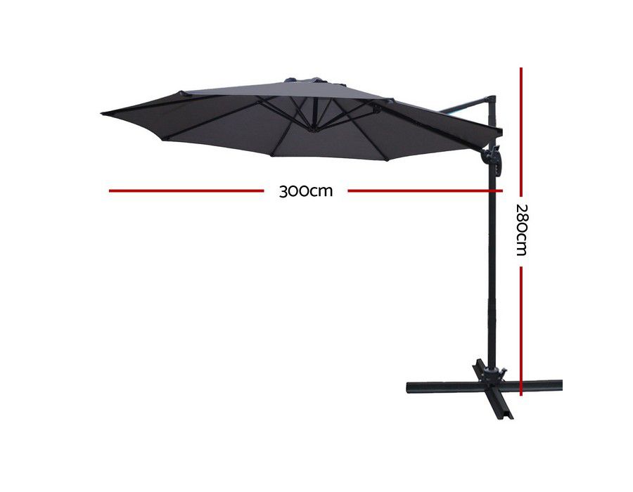 Outdoor Umbrella Shade UV Protection (3m) Cantilevered Charcoal - Image 2