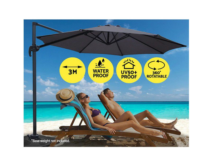 Outdoor Umbrella Shade UV Protection (3m) Cantilevered Charcoal - Image 4