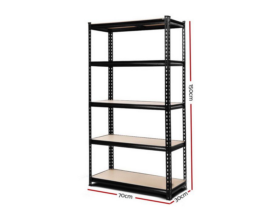 Storage Rack Shelf Stand (150x70x30cm) 5-tier Steel Frame Black - Image 5