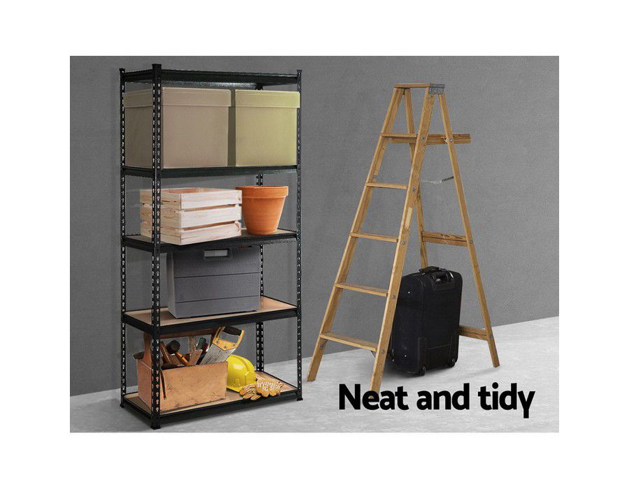Storage Rack Shelf Stand (150x70x30cm) 5-tier Steel Frame Black - Image 4