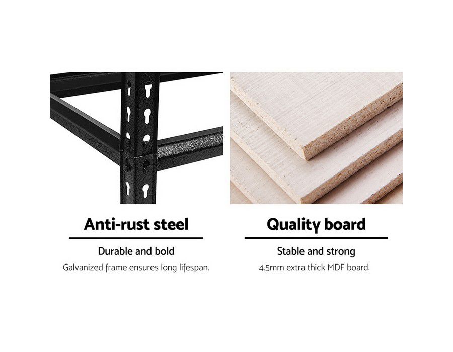 Storage Rack Shelf Stand (150x70x30cm) 5-tier Steel Frame Black - Image 3
