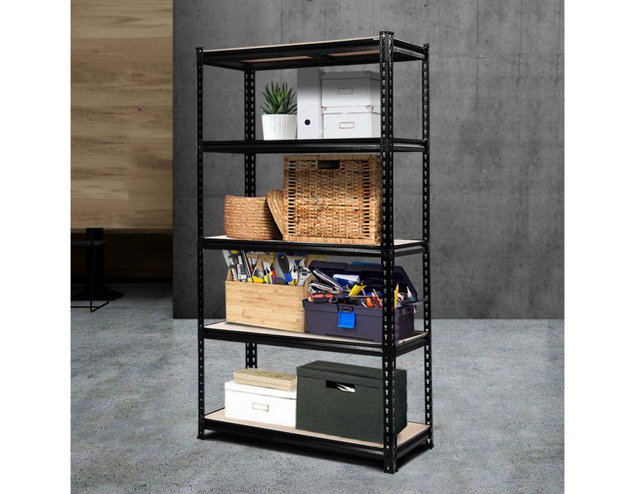 Storage Rack Shelf Stand (150x70x30cm) 5-tier Steel Frame Black - Image 2