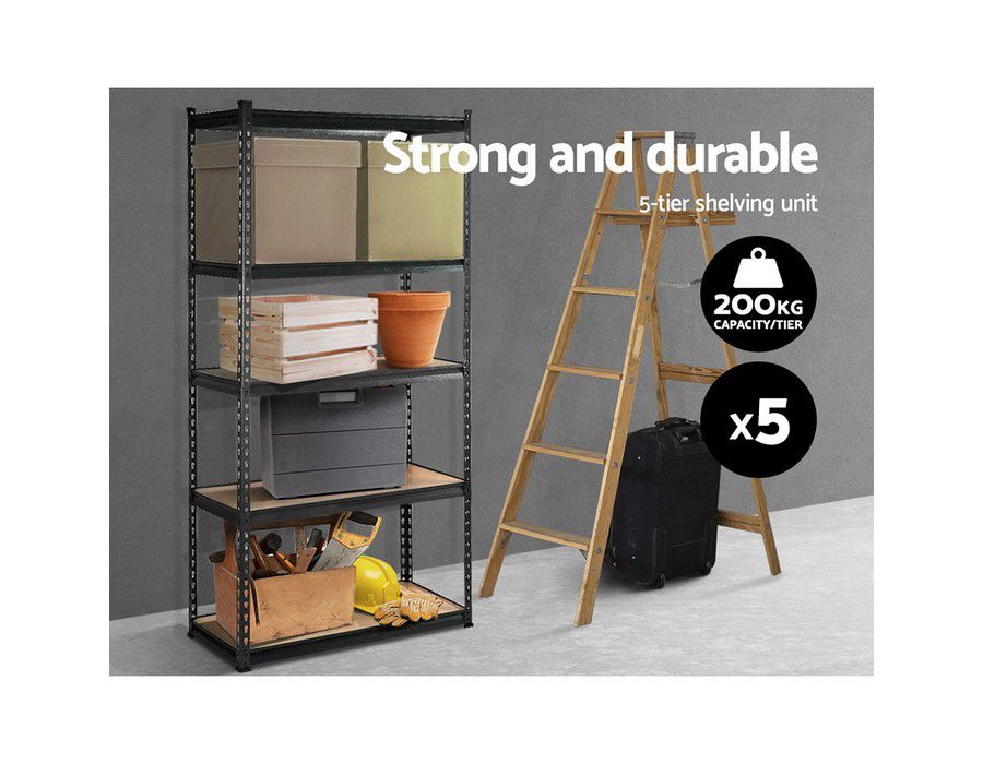 Storage Rack Shelf Stand (Set of 5) 5-tier 180x90x40cm Steel Frame - Image 4