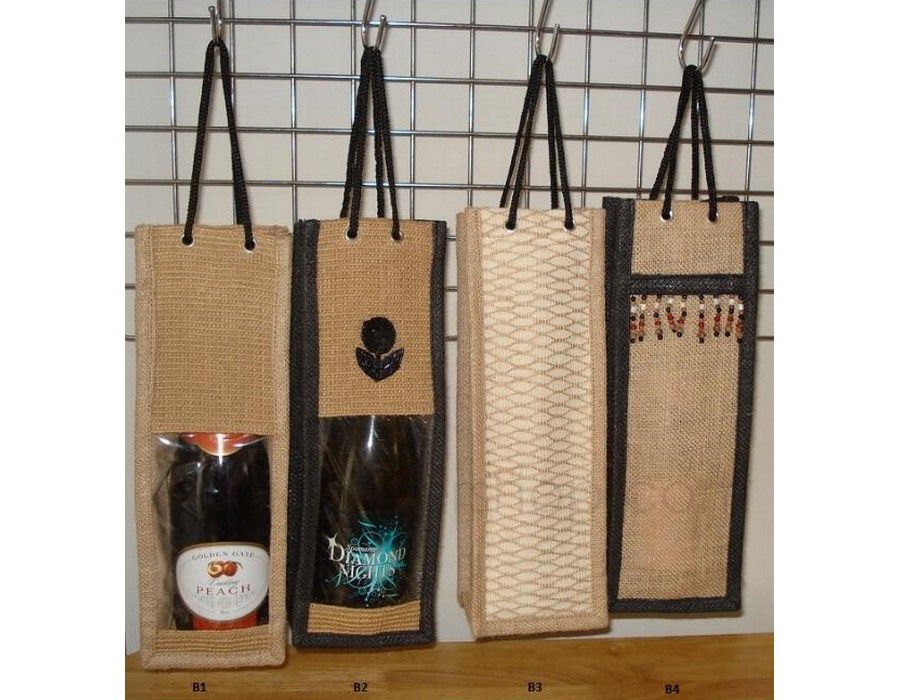 4 x Wine Bag Gift Bags Hand-made Jute Natural Fiber Style B4 - Image 2