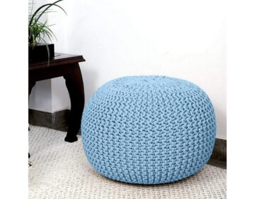 Footstool Low Seating Handmade Cotton Blue