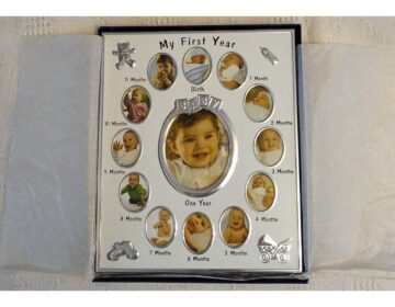 Baby Photo Frame My First Year Gift Box Cute Stylish Large Silver 25x30cm